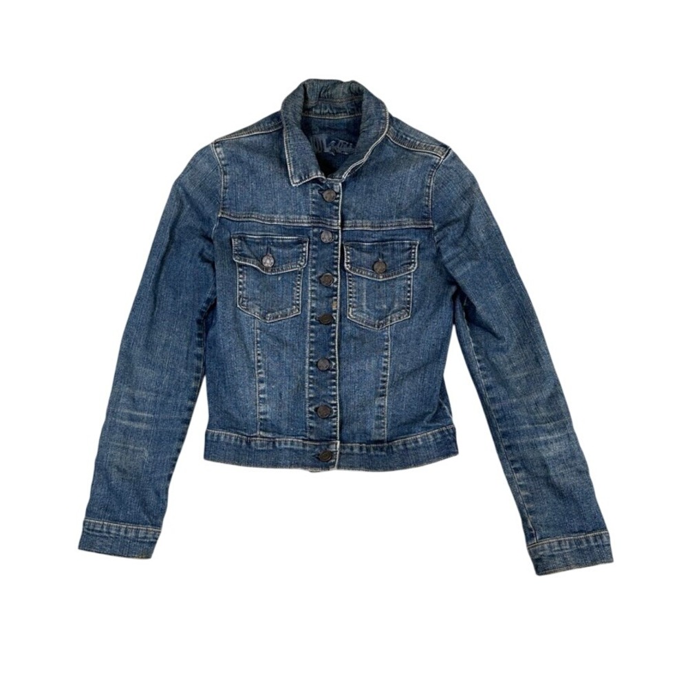 KUT from the Kloth Helena Denim Jacket Medium Wash Blue Stretch Jean Jacket